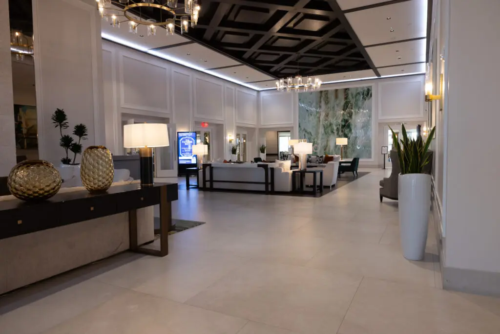 Elegant lobby with sleek tile flooring by Expert Tile & Flooring Installation in South Florida.