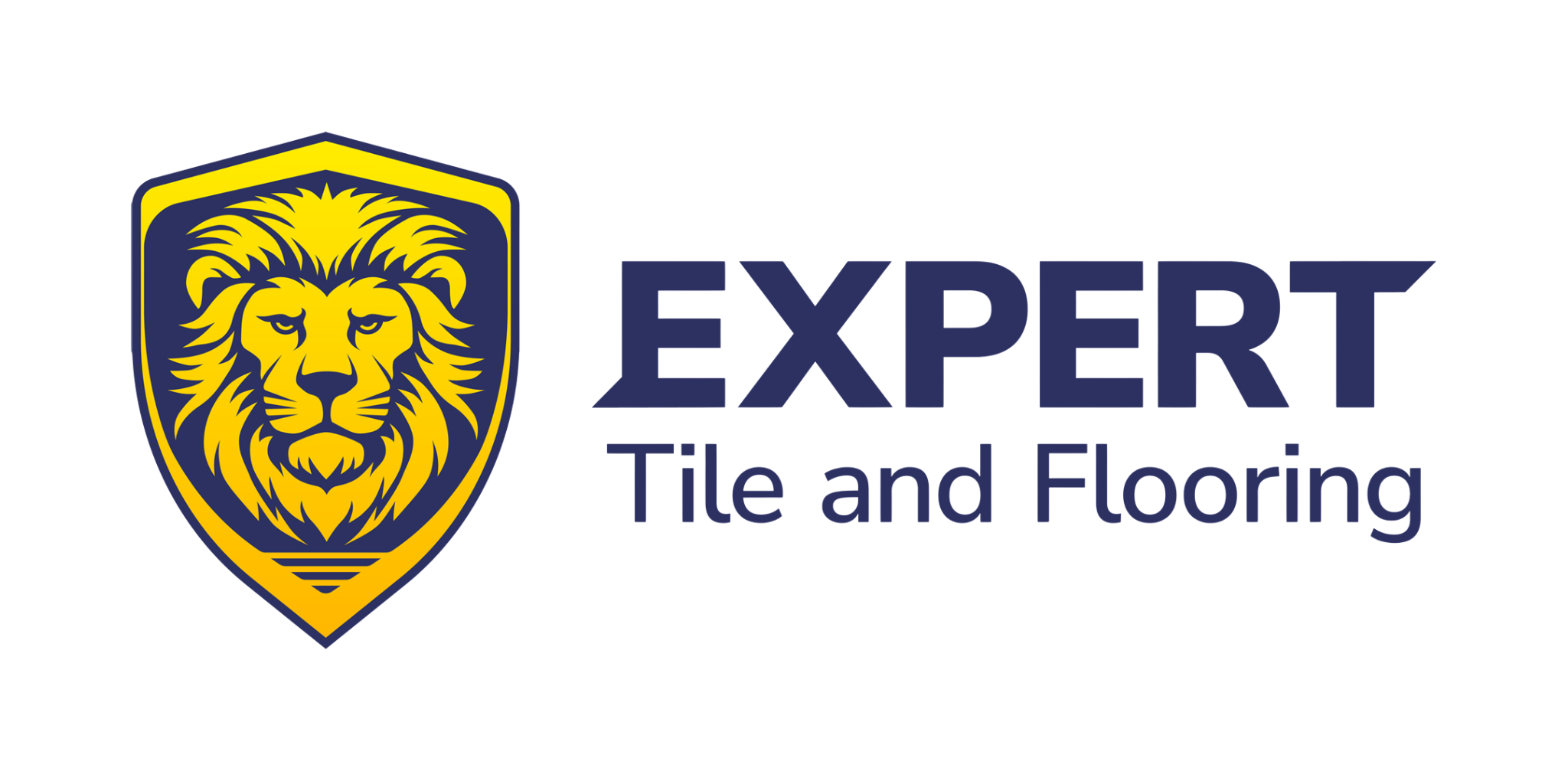 Expert Tile & Flooring logo with a lion shield, text in bold, showcasing tile installation services in South Florida.