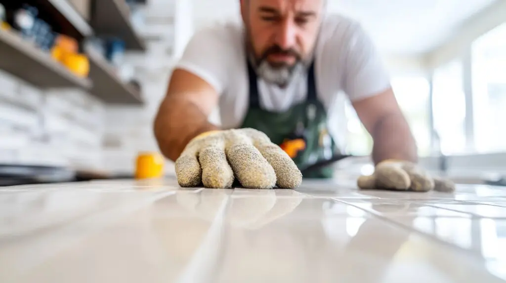 Tile installer at work in South Florida, highlighting Expert Tile & Flooring's professional installation services.