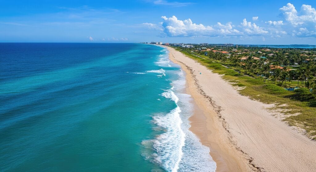Coastal aerial view near Florida, highlighting local expertise in tile installation by Expert Tile & Flooring.
