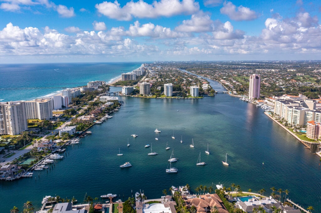 Aerial view of coastal Florida, highlighting waterfront properties, ideal for Expert Tile & Flooring Tile Installation.