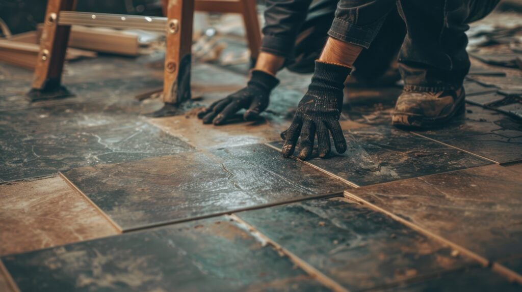 The Worker Installing Tiles